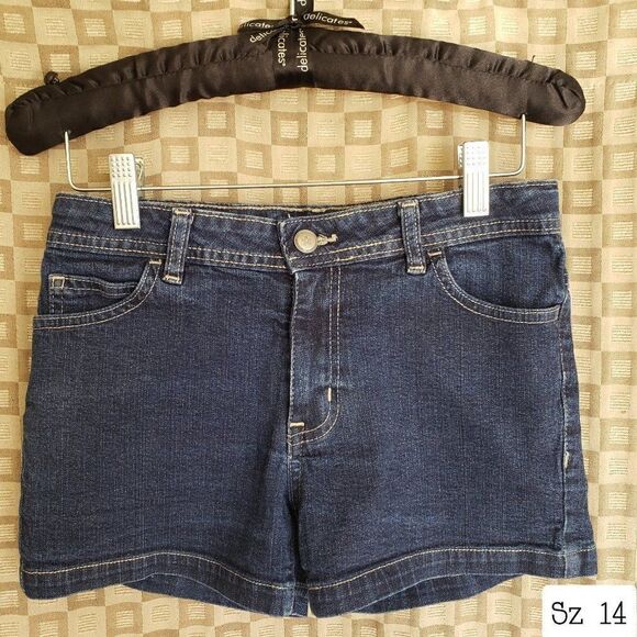 Girls Dark Denim Jean Shorts Sz 14 Nwot - Picture 1 of 5